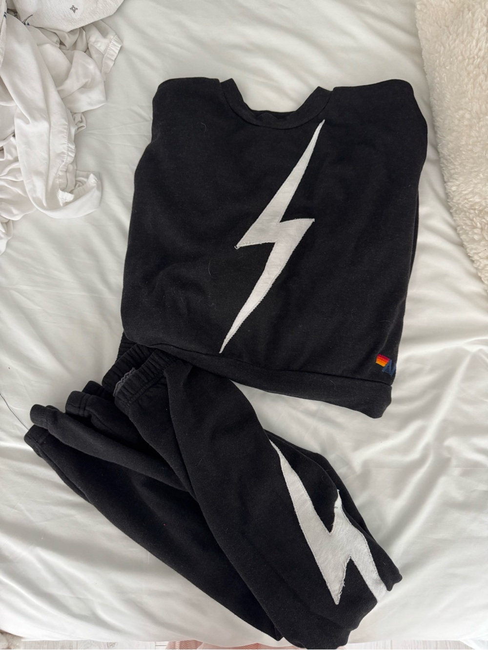 Aviator Nation Black Sweatshirt & Joggers Set with Small Rainbow Detail